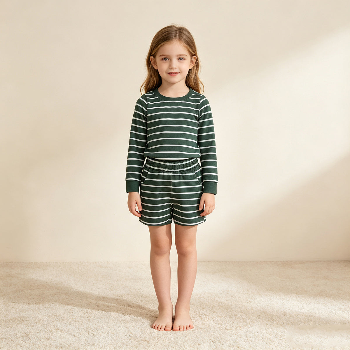 RTS NO MOQ yoga GLS0128 Baby Girls Green Long Sleeve Shirt Top Short Yoga Active Clothes Set