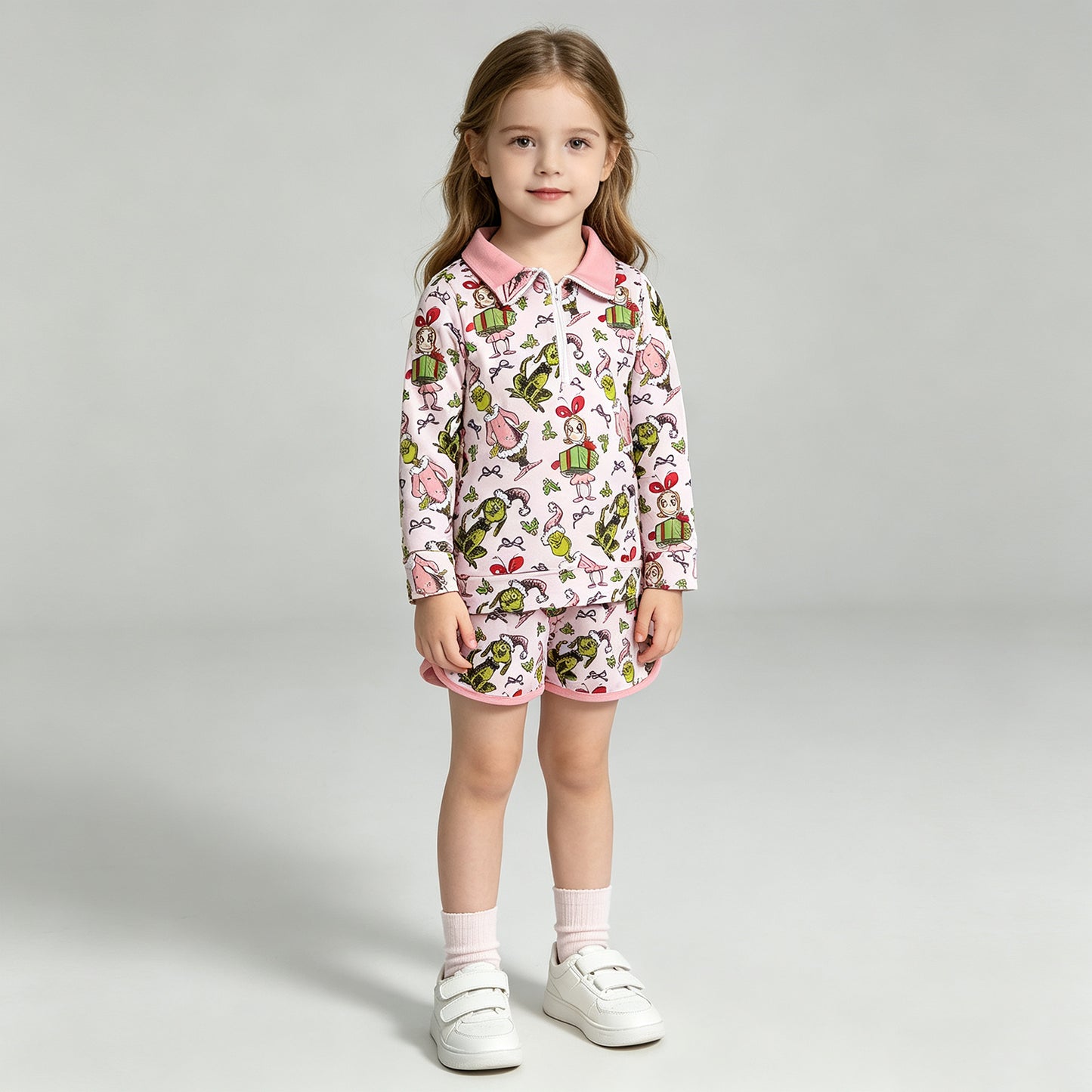 NEW RTS NO MOQ milk silk GLD1610 Cute Clothes Baby Girls Christmas Zip Up Top Short Skirt Clothes Sets