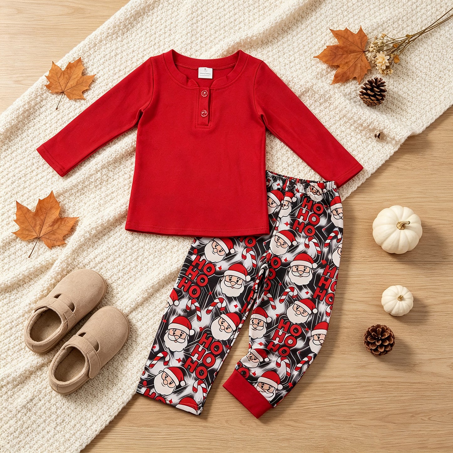 NEW RTS NO MOQ milk silk BLP1513 Baby Boys Red Long Sleeve Button Top Santa Pant Christmas Clothes Set