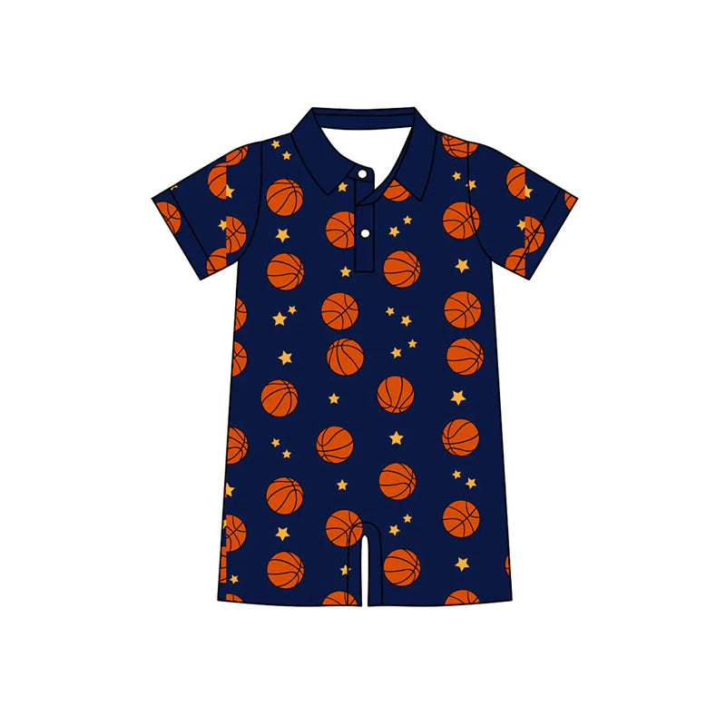 X1.14 Preorder (moq 5)Baby Boys Basketballs Stars Button Team Short Rompers