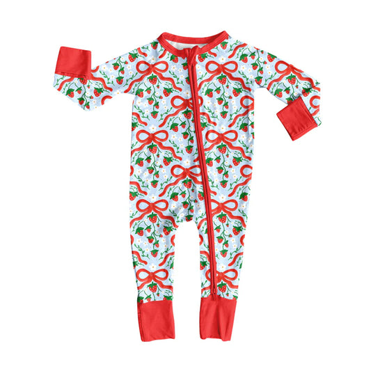 8.4Preorder(moq 5)Baby Infant Boys Red Bows Strawberry Plaid Zipper Rompers