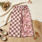 NEW RTS NO MOQ milk silk P1093 Baby Girls Pink Checked Leaves Pockets Flare Pants Bottom