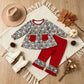 RTS NO MOQ milk silk GLP3454 Baby Girls Green Stripe Santa Pockets Tunic Ruffle Pant Christmas Clothes Set