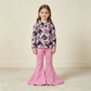 NEW RTS NO MOQ milk silk GLP3507 Baby Girls Bats Bows Zip Pockets Pullover Bell Bottom Pant Halloween Clothes Set