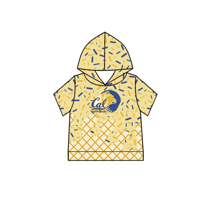 6.30Preorder (moq 5)Baby Boys Yellow Short Sleeves Golden Bears Drip Team Hoodies Top