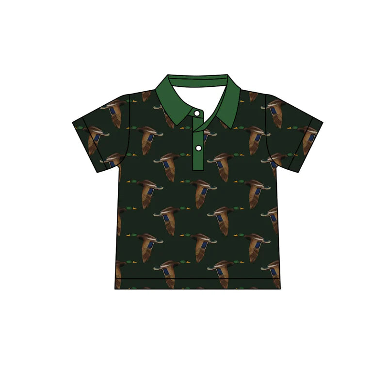 X1.14  Preorder (moq 5)Baby Boys Green Ducks Button Hunting Polo Shirts Top