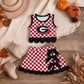 NEW RTS NO MOQ Yoga GSD4287 Baby Girls Red Checked Vest Bows Skirt Short Yoga Active Scallop Clothes Set