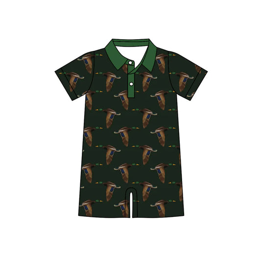 X1.13 Preorder (moq 5)Baby Boys Green Ducks Button Hunting Short Rompers