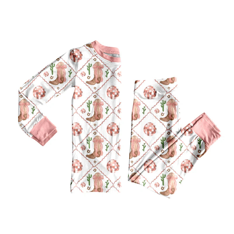 X8.14Baby Girls Western Boots Pink Top Pants Lounge Wear Pajamas Sets