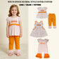 RTS NO MOQ Sibling milk silk Embroidery Bow Pumpkins Baby Girls Pink Stripe Pockets Fall romper Dress set