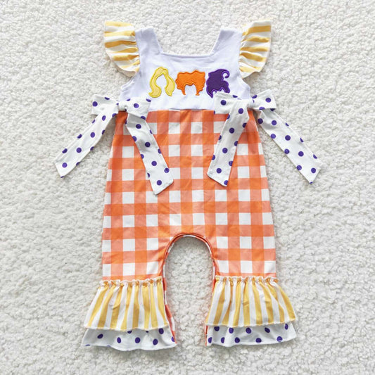 halloween Embroidered hocus girls jumpsuit baby rompers