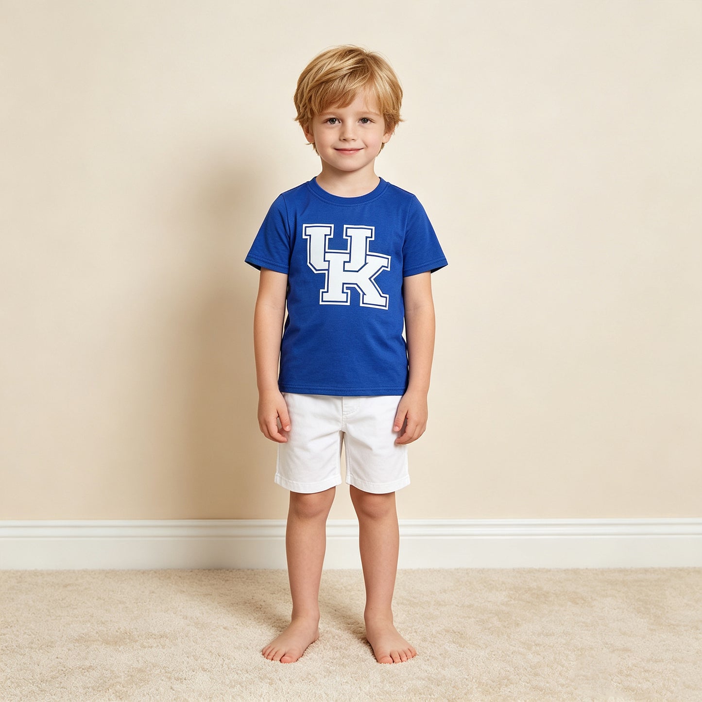 NEW RTS NO MOQ cotton BT1882 Baby Boys Blue Short Sleeve Vinyl Kentucky Team T-shirts Top