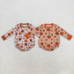 RTS NO MOQ Sibling milk silk Baby Fall Pumpkin Football And Plaid Pumpkin Leaf Long Sleeve Bubble Romper