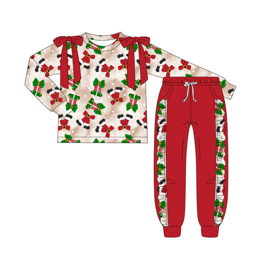 7.11Preorder (moq 5)Baby Girls Long Sleeves Red Green Bows Socks Top Pockets Legging Pants Set