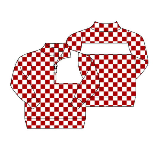 8.1preorder(moq 5) Baby Boys Red Checked Zipper (Custom Pattern) Team Pullover Jackets Tops