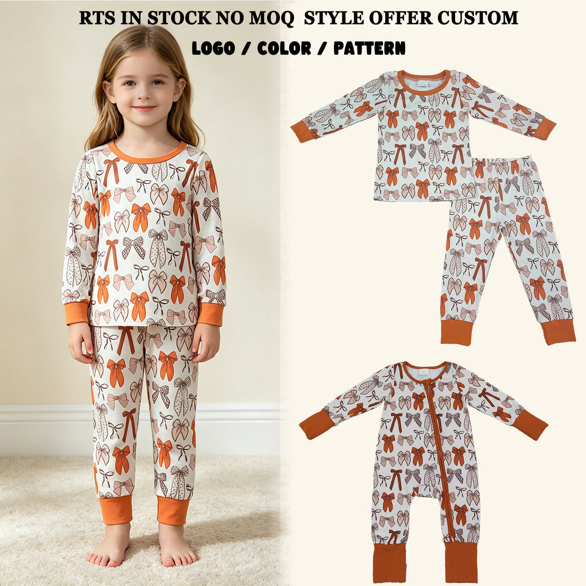 RTS NO MOQ Sibling milk silk Baby Girls Bows Plaid Fall Two Way Zip Convertible Rompers Sets