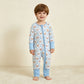 NEW RTS NO MOQ milk silk LR3166 Baby Boys Blue Checked Snowmen Christmas Two Way Zip Convertible Rompers