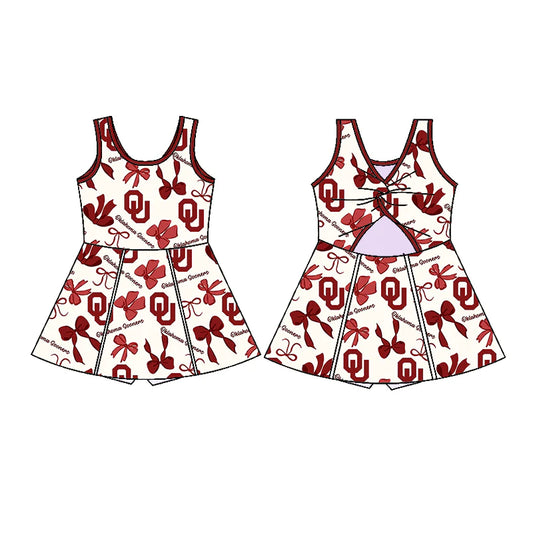 6.28Preorder (moq 5)Baby Girls Red Sleeveless Bows Plaid OC Shorts Team Knee Length Dresses
