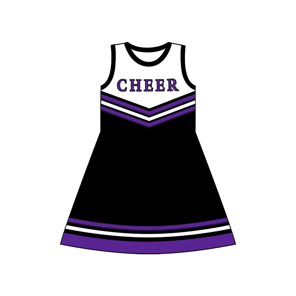 X8.14Baby Girls Purple Black Cheer Team Knee Length Dresses