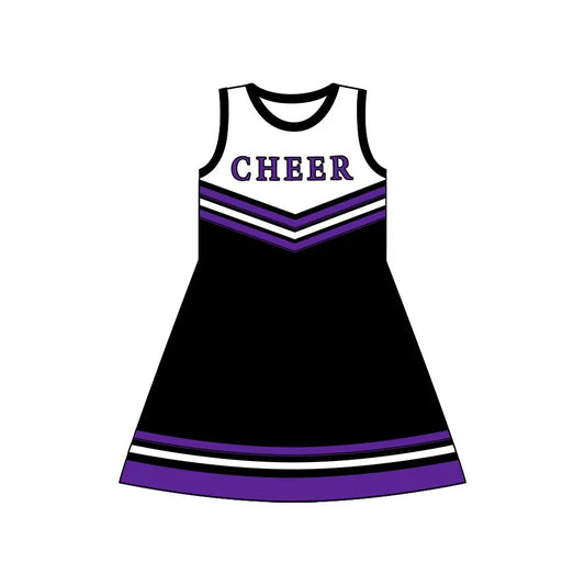 X8.14Baby Girls Purple Black Cheer Team Knee Length Dresses