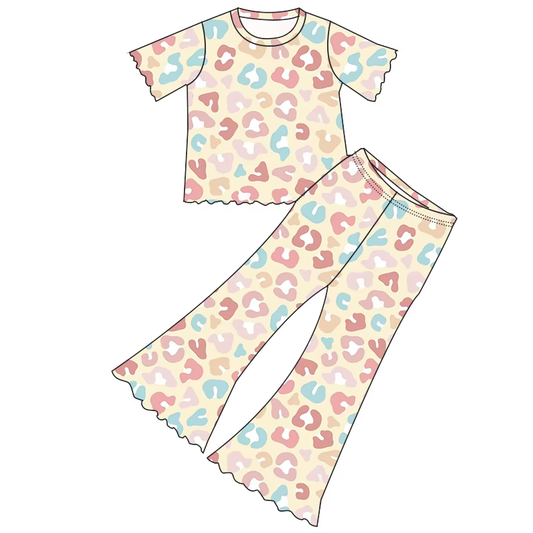 6.19 Leopard yellow short-sleeved trousers suit