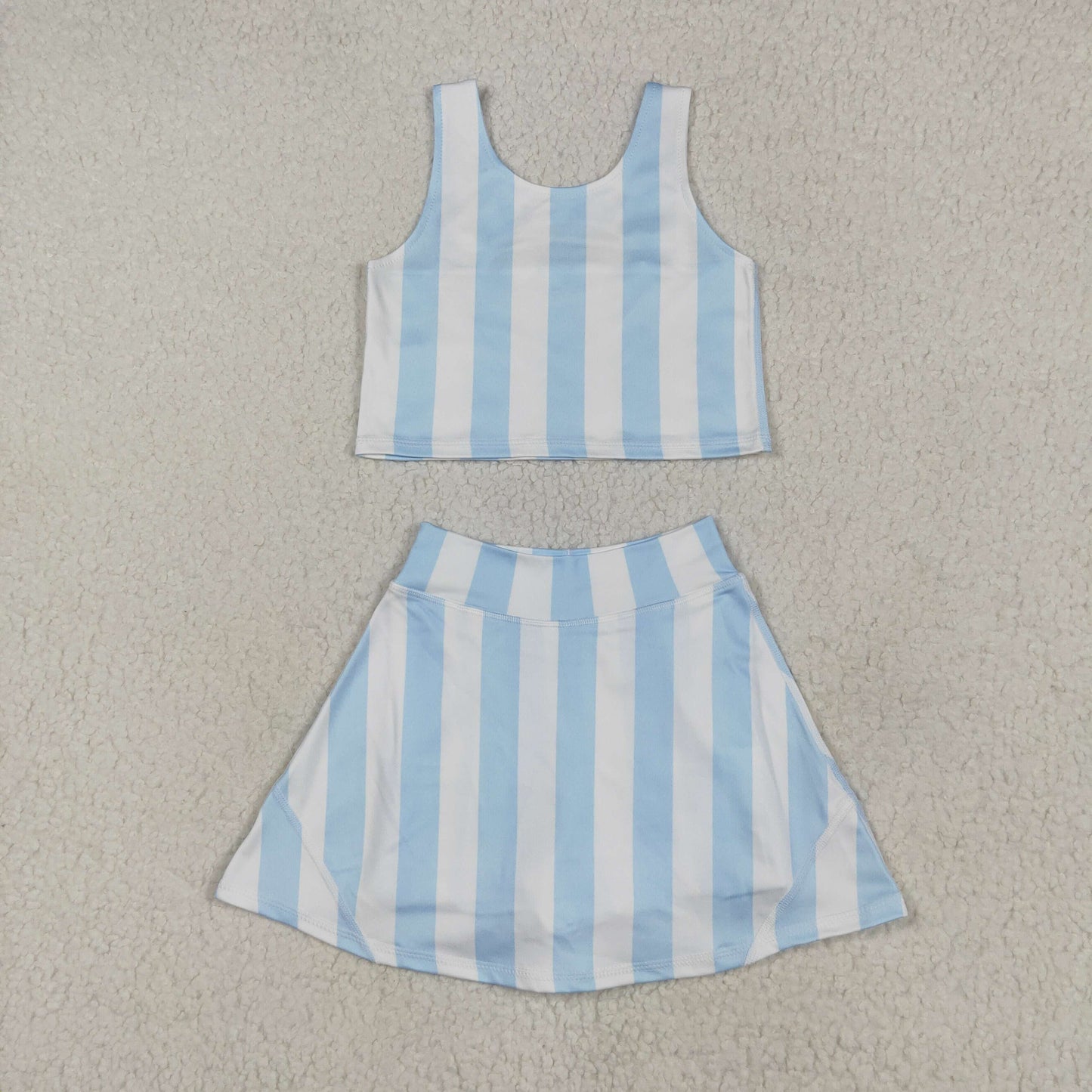 5.1  GSD2433 Light blue striped sleeveless pants skirt yoga set