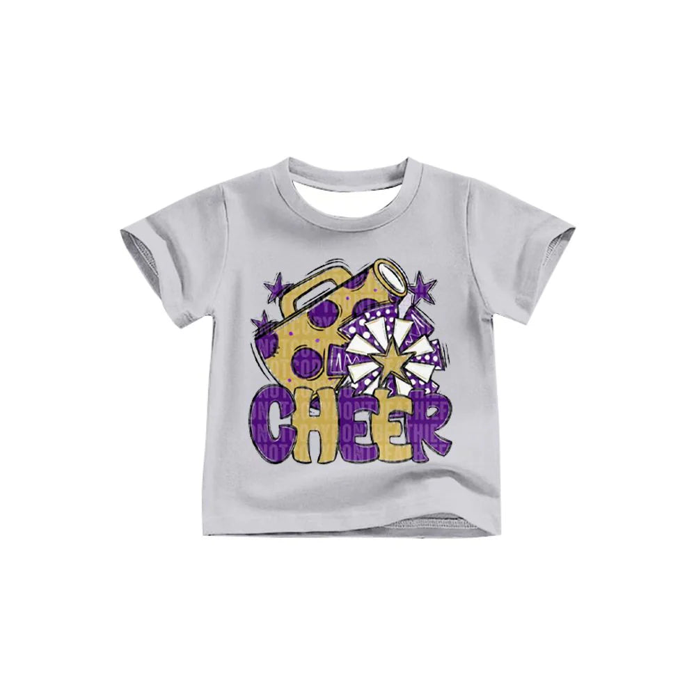 X8.14Purple Gold Cheer Team Short Sleeve Tee Shirts Tops