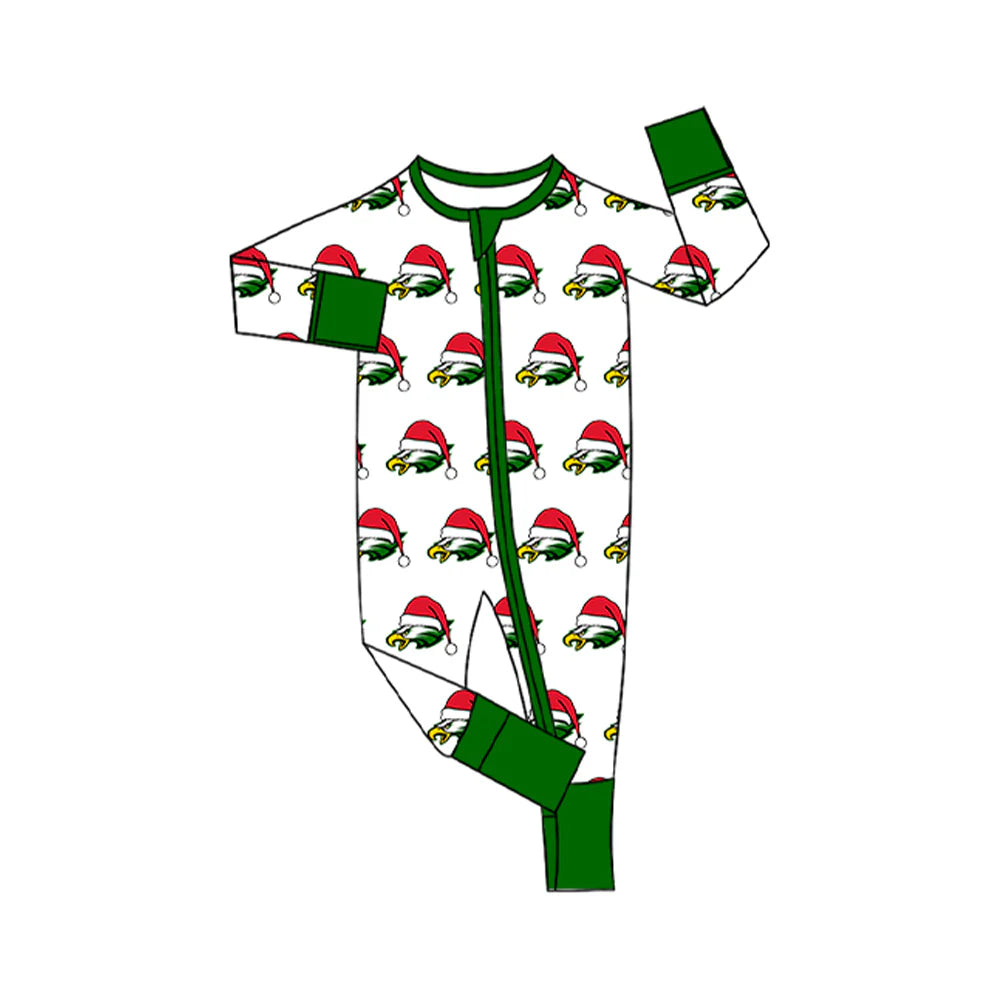 8.13Baby Infant Eagle Team Christmas Zipper Footie Rompers