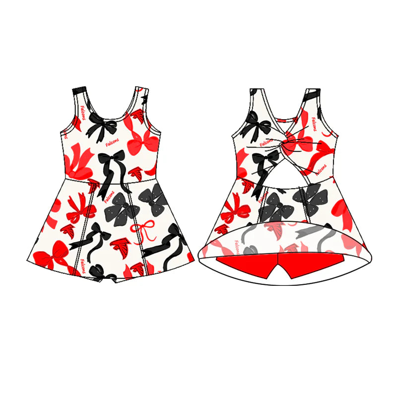6.28Preorder (moq 5)Baby Girls Red Bird Sleeveless Bows Shorts Team Knee Length Dresses