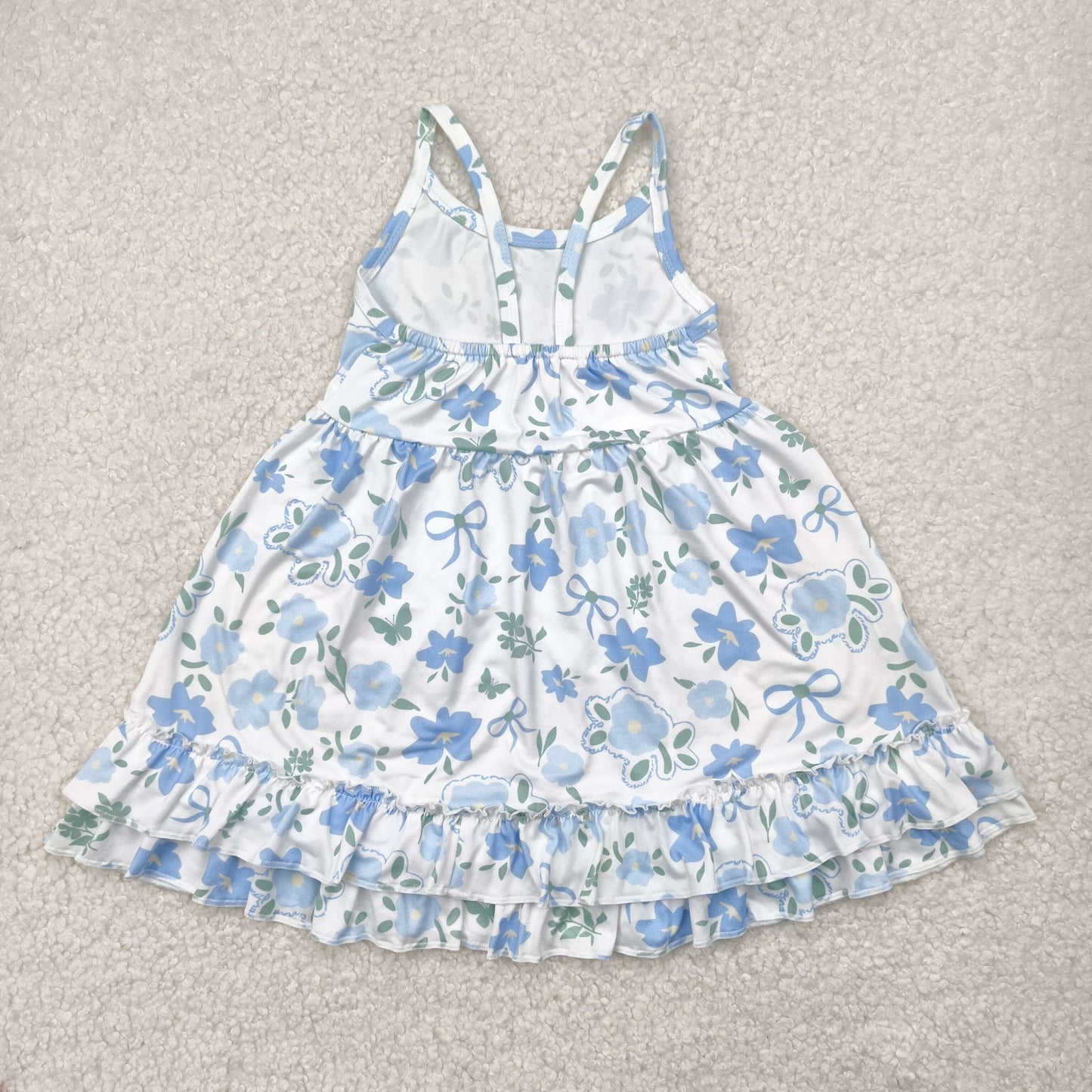 4.24  GSD2377 Beige sleeveless dress with blue flower and bow pattern