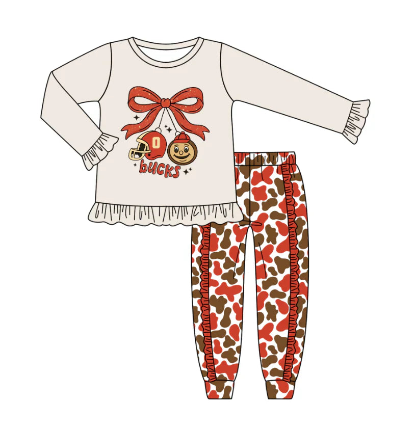 X8.15Baby Girls Grey Red Bucks Team Top Ruffle Pants Outfits Sets