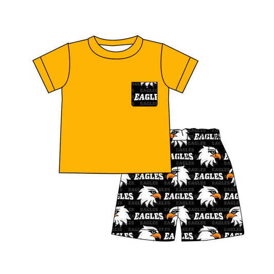 7.3Preorder (moq 5)Baby Boys Mustard Pocket Top Eagles Shorts Team Clothes Sets