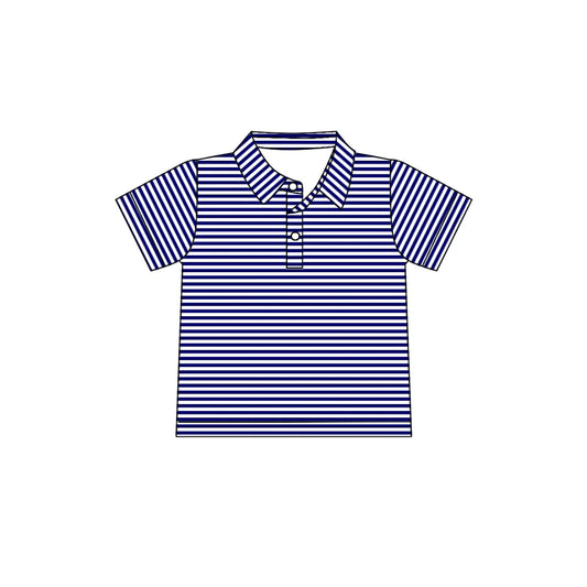8.2Preorder(moq 5) Baby Boys Plain Blue Stripes Team Short Sleeve Tee Pullovers Shirts Tops
