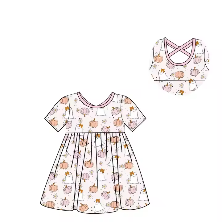 6.12 Halloween Pumpkin Ghost Short Sleeve Dress