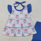 3.28 GSSO3296 Baby Girls Blue Stripe Bows Flags Tunic Ruffle Short 4th of July Clothes Sets