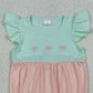 SR3895 Embroidery Bows Baby Girls Flutter Sleeve Patchwork Ruffle Rompers