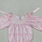 LR2932 Smocked Checked Baby Girls Flowers Bows Long Sleeve Ruffle Rompers