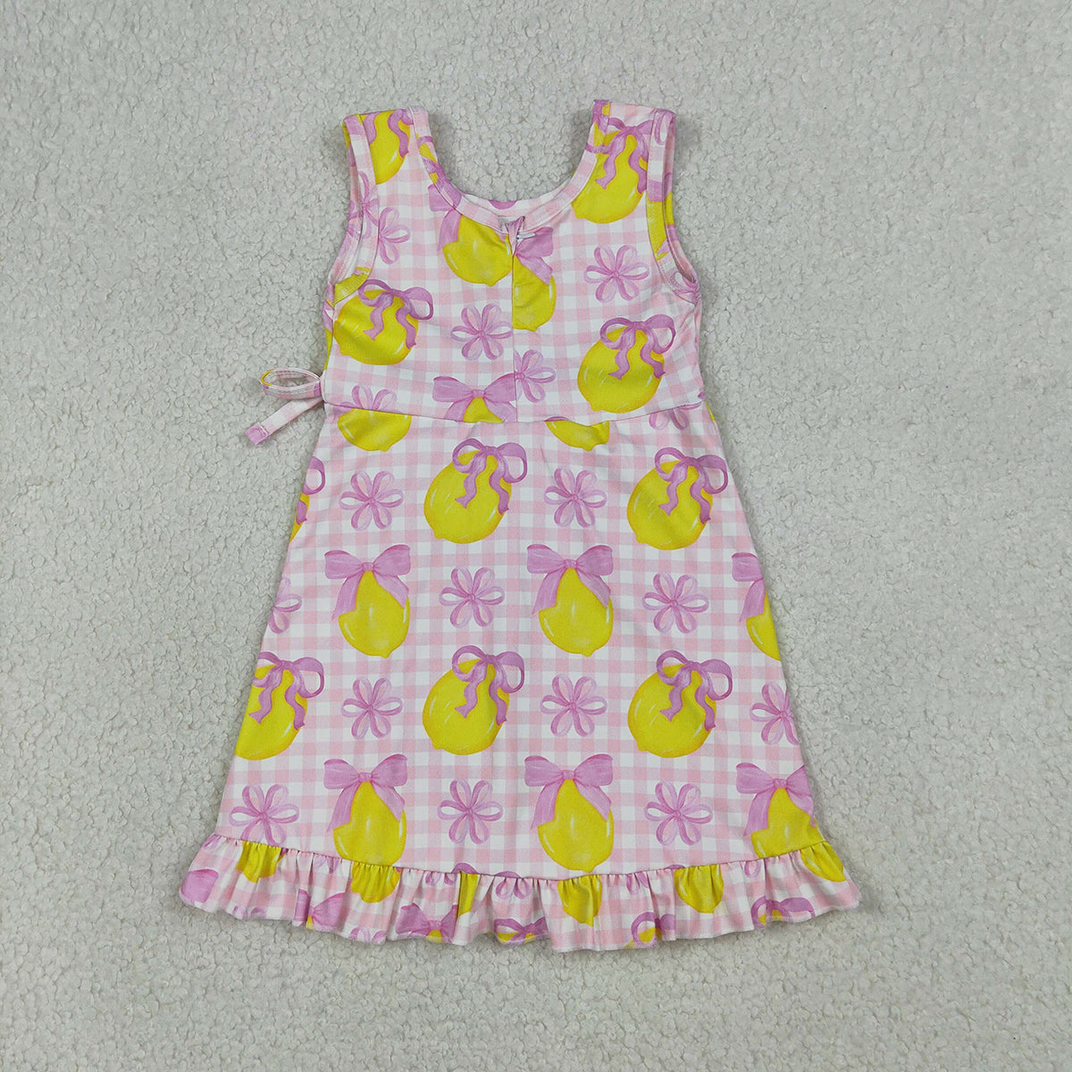 3.31 GSD3683 Baby Girls Pink Checked Bows Lemons Yoga Active Shorts Ruffle Knee Length Dress