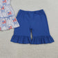 3.28 GSSO3296 Baby Girls Blue Stripe Bows Flags Tunic Ruffle Short 4th of July Clothes Sets