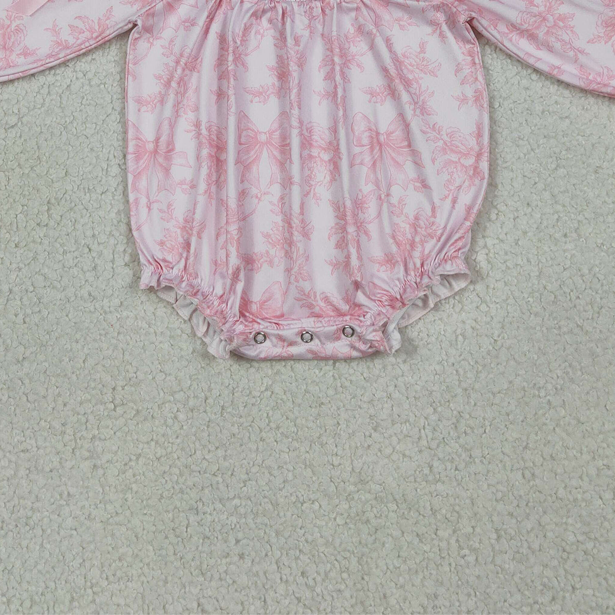 LR2932 Smocked Checked Baby Girls Flowers Bows Long Sleeve Ruffle Rompers