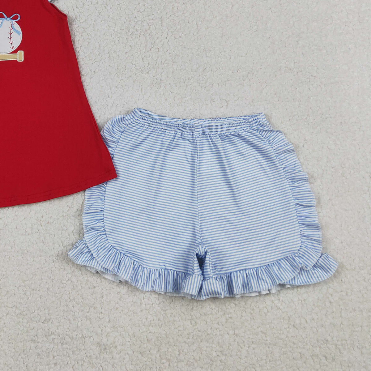 4.3 GSSO3246 Sibling Baby Boys Girls Embroidery Baseballs Top Short Team Clothes Sets