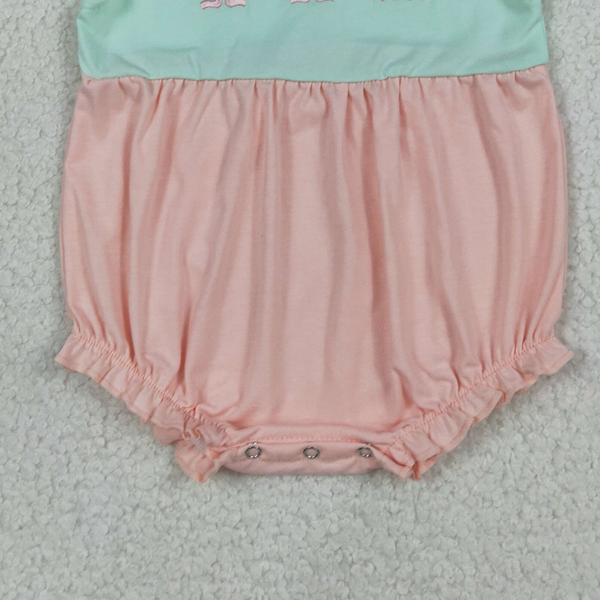 SR3895 Embroidery Bows Baby Girls Flutter Sleeve Patchwork Ruffle Rompers
