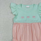 SR3895 Embroidery Bows Baby Girls Flutter Sleeve Patchwork Ruffle Rompers