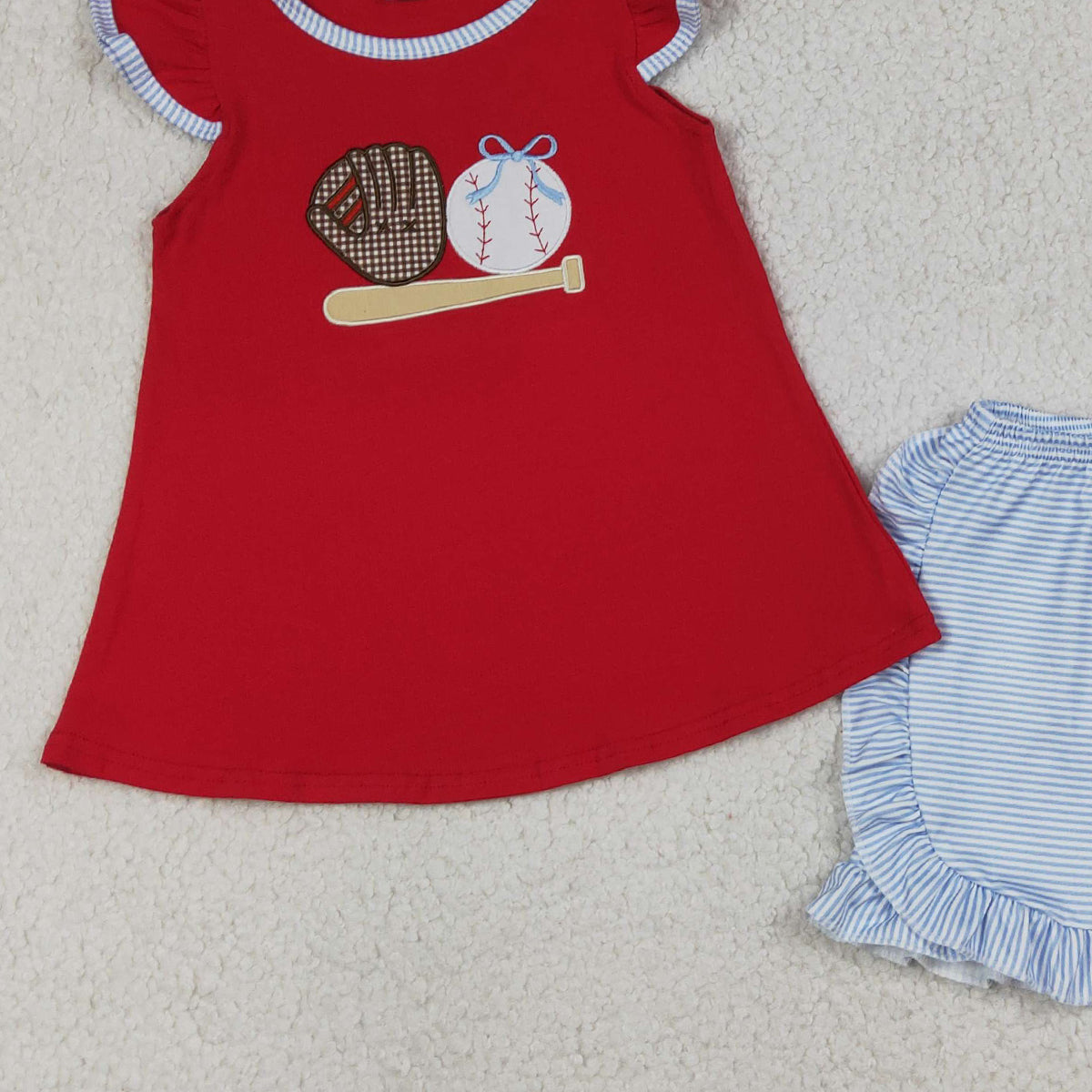 4.3 GSSO3246 Sibling Baby Boys Girls Embroidery Baseballs Top Short Team Clothes Sets