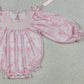 LR2932 Smocked Checked Baby Girls Flowers Bows Long Sleeve Ruffle Rompers