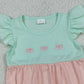 SR3895 Embroidery Bows Baby Girls Flutter Sleeve Patchwork Ruffle Rompers