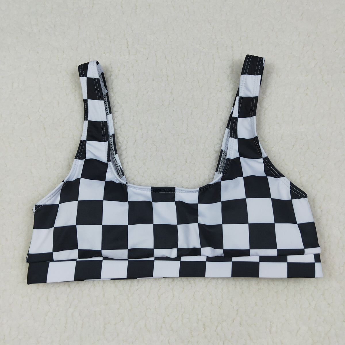 3.30 S0736+S0737 Sibling Adult Women Black Checkered Bra Top Bummies Bottom Swimsuits Sets