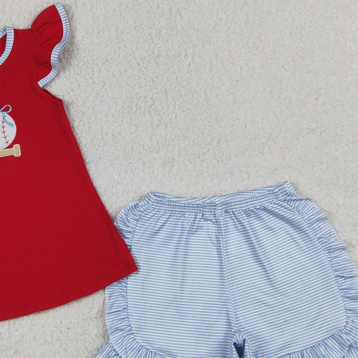 4.3 GSSO3246 Sibling Baby Boys Girls Embroidery Baseballs Top Short Team Clothes Sets