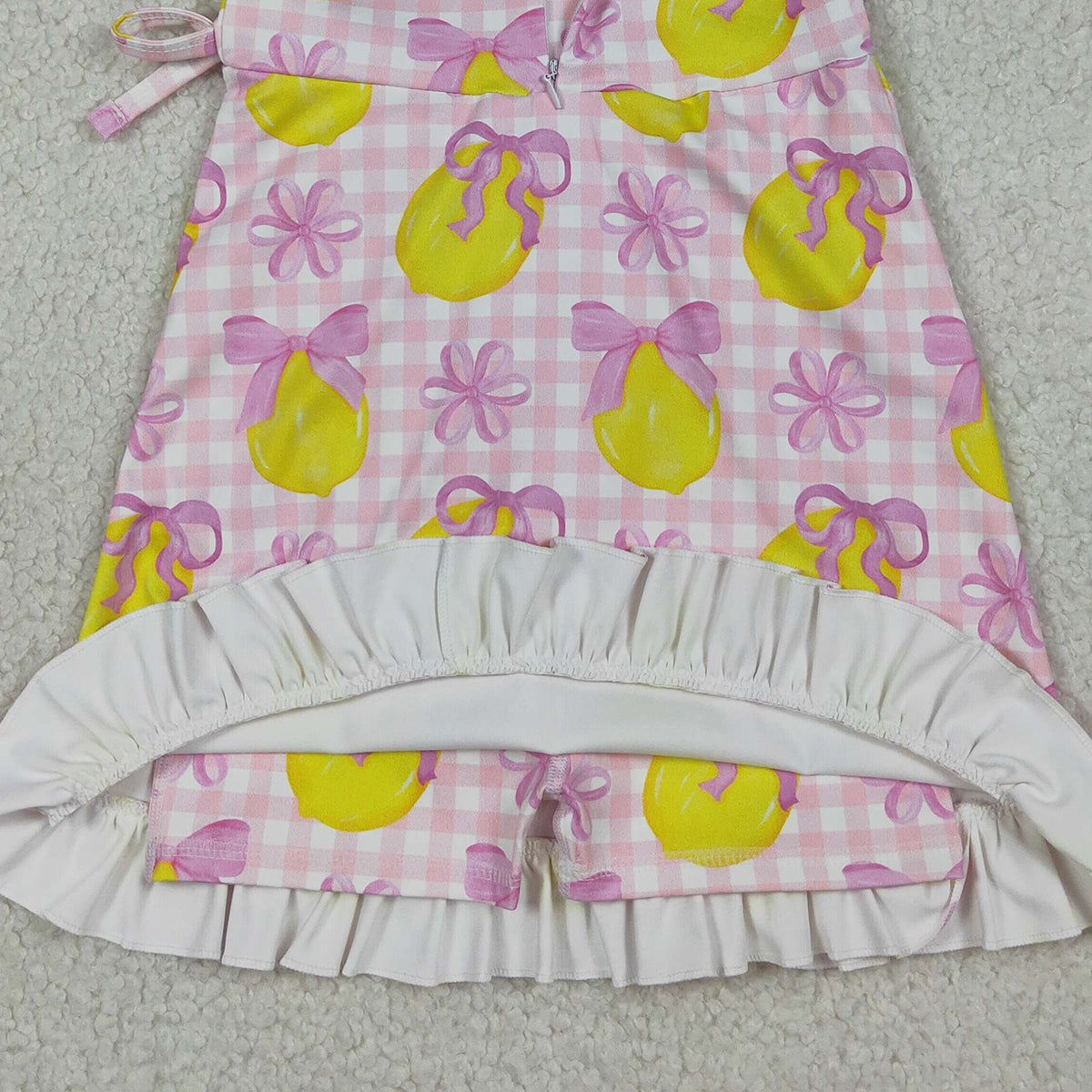 3.31 GSD3683 Baby Girls Pink Checked Bows Lemons Yoga Active Shorts Ruffle Knee Length Dress