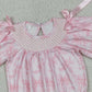 LR2932 Smocked Checked Baby Girls Flowers Bows Long Sleeve Ruffle Rompers